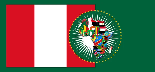 Peru  flag with map and flags of the African World - 3D illustration