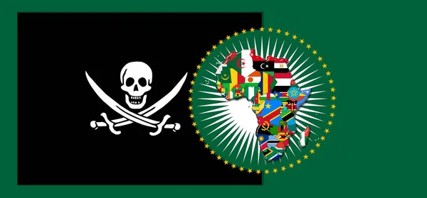Pirate  flag with map and flags of the African World - 3D illustration