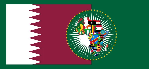 Qatar  flag with map and flags of the African World - 3D illustration