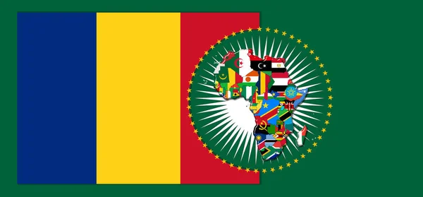 Romania   flag with map and flags of the African World - 3D illustration