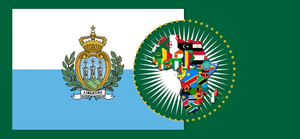 Bandera San Marino Con Mapa Banderas Del Mundo Africano Ilustración — Foto de Stock