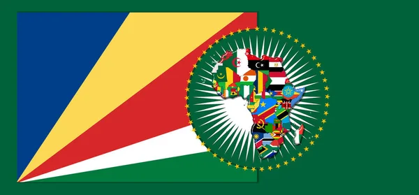Seychelská Vlajka Mapou Vlajkami Afrického Světa Ilustrace — Stock fotografie