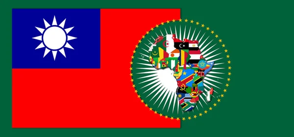 Taiwan   flag with map and flags of the African World - 3D illustration