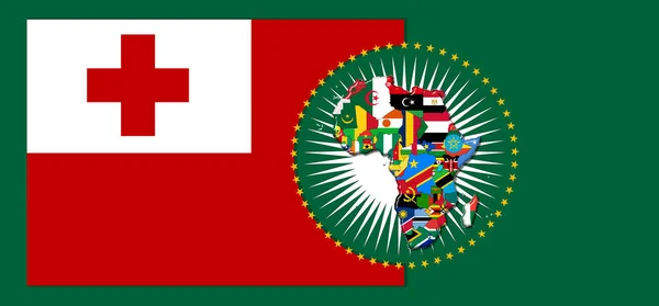 Tonga  flag with map and flags of the African World - 3D illustration