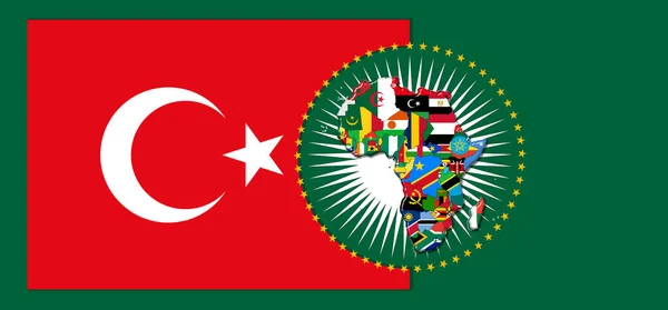 Turecká Vlajka Mapou Vlajkami Afrického Světa Ilustrace — Stock fotografie