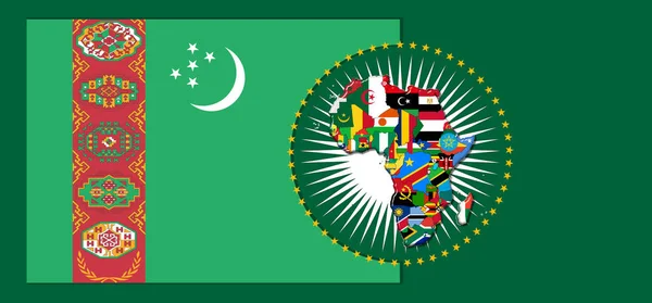 Bandera Turkmenistán Con Mapa Banderas Del Mundo Africano Ilustración —  Fotos de Stock