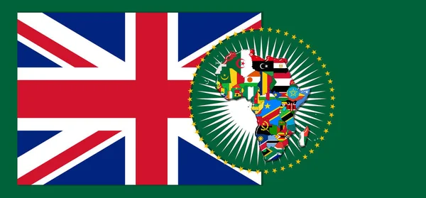 Afrika Dünyası Haritası Bayraklarıyla Birleşik Krallık Bayrağı Illüstrasyon — Stok fotoğraf