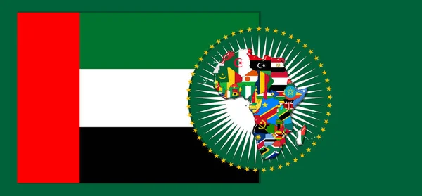 united arab emirates   flag with map and flags of the African World - 3D illustration