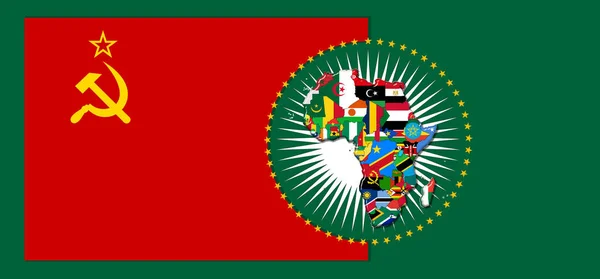 Bandera Ussr Con Mapa Banderas Del Mundo Africano Ilustración —  Fotos de Stock