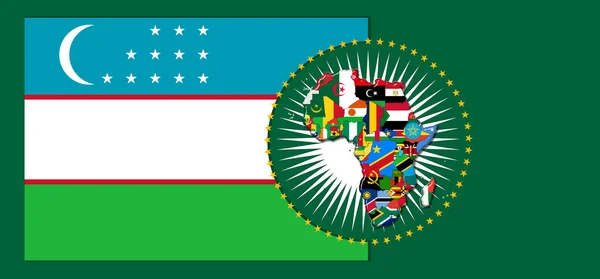Флаг Узбекистана Картой Флагами Африканского Мира Иллюстрация — стоковое фото