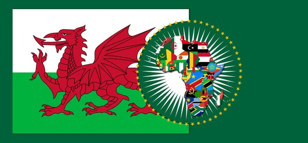 Wales Vlag Met Kaart Vlaggen Van Afrikaanse Wereld Illustratie — Stockfoto