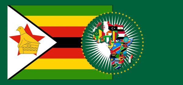 Прапор Зімбабве Картою Прапорами Африканського Світу Ілюстрацією — стокове фото