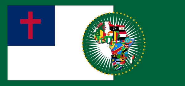 Christian  flag with map and flags of the African World - 3D illustration