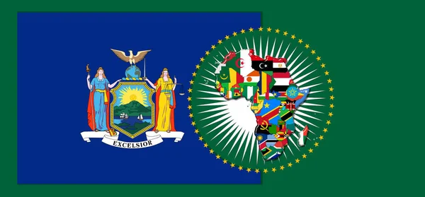 New York Vlajka Mapou Vlajkami Afrického Světa Ilustrace — Stock fotografie