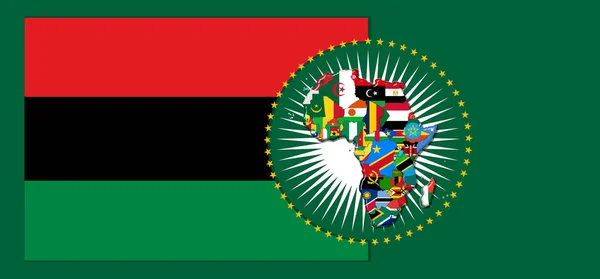 Panafrická Vlajka Mapou Vlajkami Afrického Světa Ilustrace — Stock fotografie