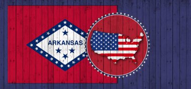 Amerikan Dünyası haritası ve bayrağıyla Arkansas bayrağı