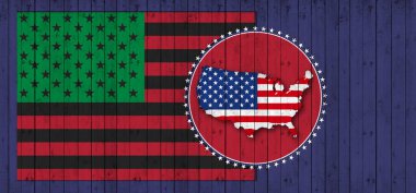 Amerikan Dünyası haritası ve bayrağıyla Afrika Amerikan bayrağı