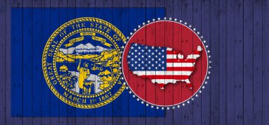 Amerikan Dünyası haritası ve bayrağıyla Nebraska bayrağı