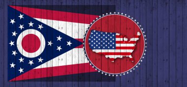 Amerikan Dünyası haritası ve bayrağıyla Ohio bayrağı