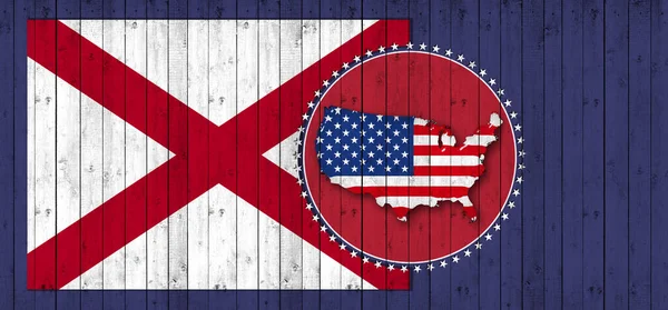 Alabama Flagge Mit Karte Und Flagge Der Amerikanischen Welt — Stockfoto