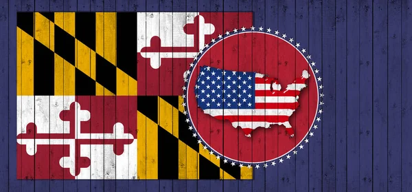 Flaga Maryland Mapą Flagą Świata Amerykańskiego — Zdjęcie stockowe