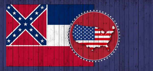 Mississippi Flagge Mit Karte Und Flagge Der Amerikanischen Welt — Stockfoto