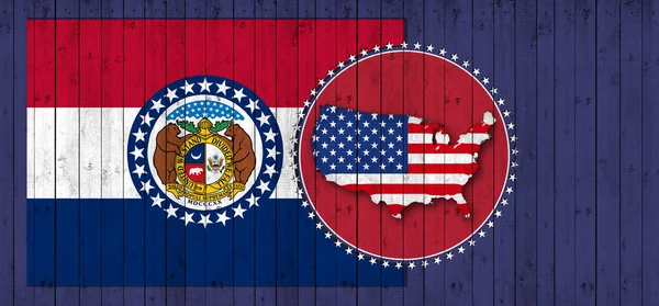 Missouri Flagge Mit Karte Und Flagge Der Amerikanischen Welt — Stockfoto