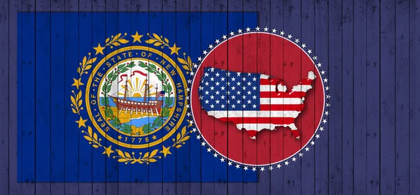 Flagge Von New Hampshire Mit Karte Und Flagge Der Amerikanischen — Stockfoto