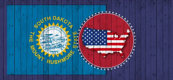 South Dakota Flag Map Flag American World — 图库照片