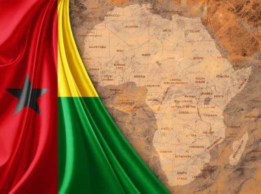 Afrika Dünyası haritası ve geçmişine sahip Gine Bissau bayrağı