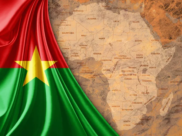 Флаг Буркина Фасо Картой Африканского Мира Старым Фоном — стоковое фото