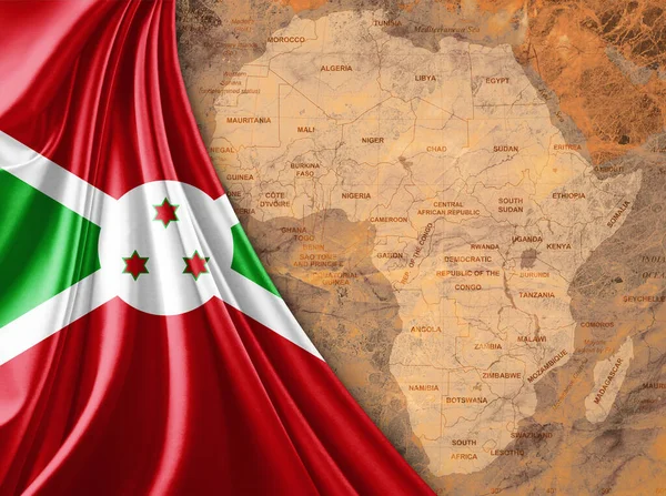 Burundi flag with map of the African World and old background