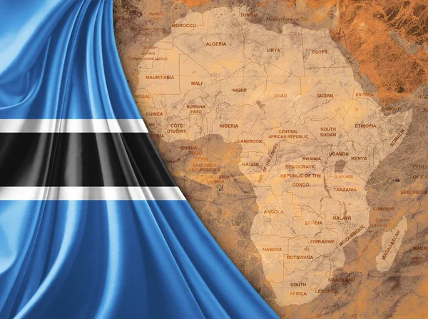 Bandiera Botswana Con Mappa Del Mondo Africano Sfondo Antico — Foto Stock