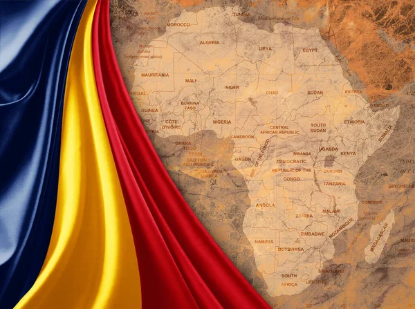 Chad flag with map of the African World and old background