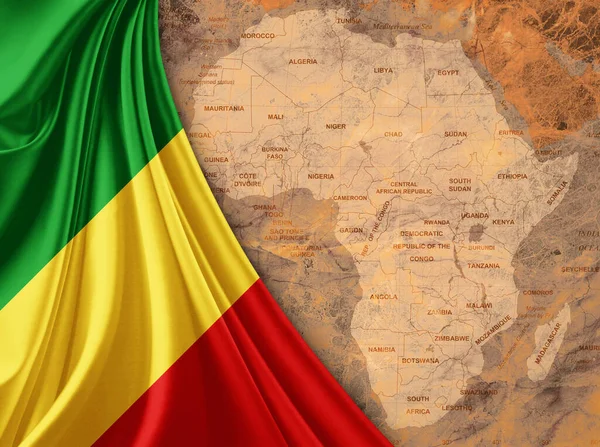 Congo flag with map of the African World and old background
