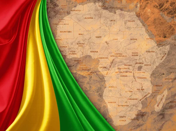 Guinea flag with map of the African World and old background