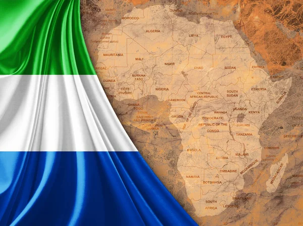Sierra Leone flag with map of the African World and old background