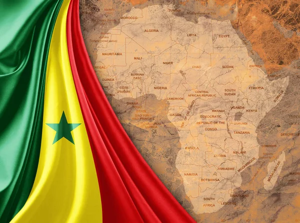 Senegal flag with map of the African World and old background