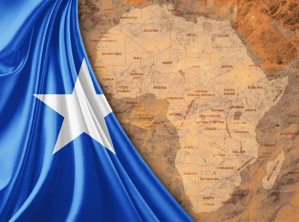 Somalia flag with map of the African World and old background
