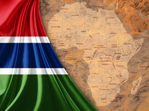Bandiera Gambia Con Mappa Del Mondo Africano Vecchio Sfondo — Foto Stock