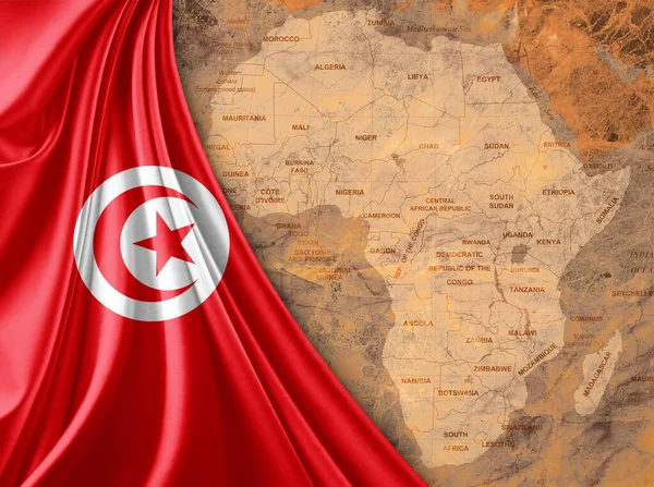 Tunisia flag with map of the African World and old background