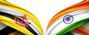 Brunei bayrağı ve ipek 3D resimli Hindistan bayrağı
