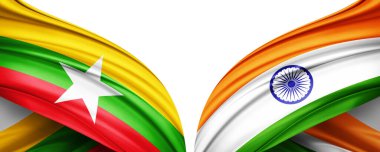 Burma bayrağı ve ipek 3D resimli Hindistan bayrağı
