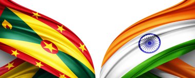 Grenada bayrağı ve ipek 3D resimli Hindistan bayrağı