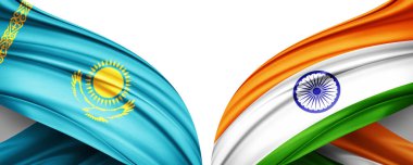 Kazakistan bayrağı ve ipek 3D resimli Hindistan bayrağı
