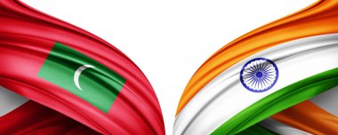 Maldivler bayrağı ve ipek 3D resimli Hindistan bayrağı