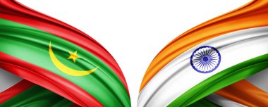 Moritanya bayrağı ve ipek 3D resimli Hindistan bayrağı