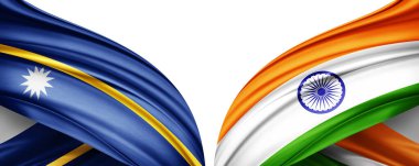 Nauru bayrağı ve ipek 3D resimli Hindistan bayrağı