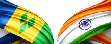 Saint Vincent bayrağı ve ipek-3D resimli Hindistan bayrağı