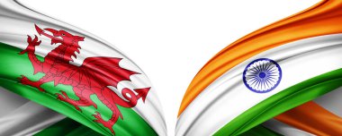 Galler bayrağı ve ipek 3D resimli Hindistan bayrağı